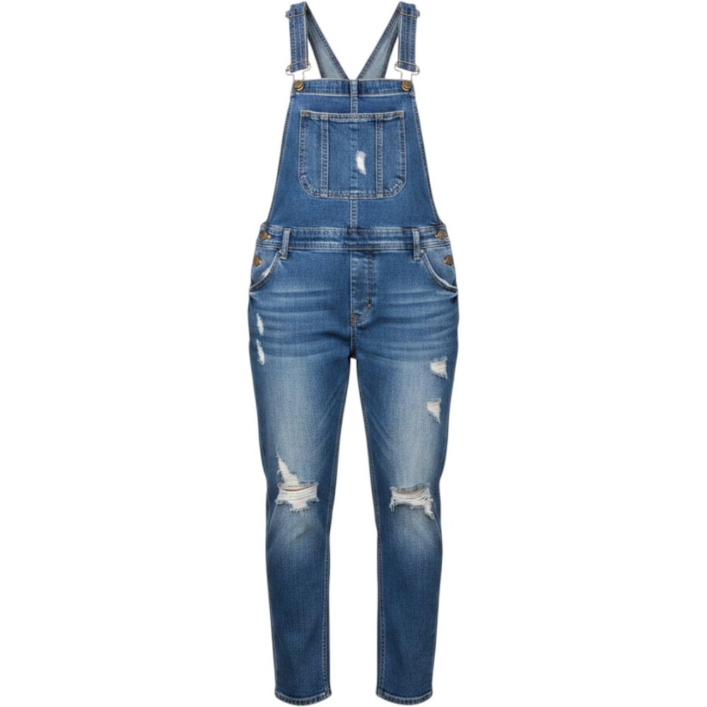 Paige Overalls‎ 27 Blue Distressed Denim Slim Straight Leg Casual Utility Boho